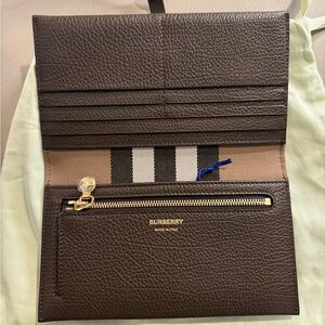 Burberry Dark Brown Leather Clutch with Gold Detail